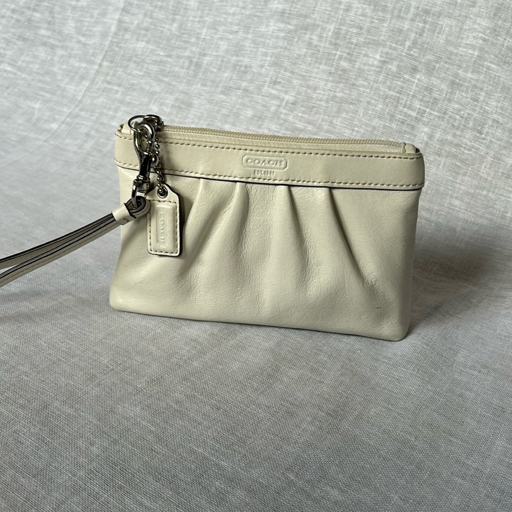 Coach mini pleated wristlet beige